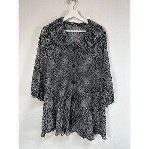 Damee Inc Womens Black Abstract Print Button-Front Tunic Jacket XL 3/4 Sleeve